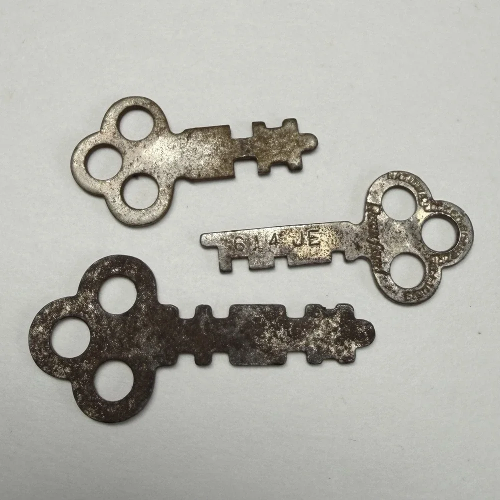 3 Trefoil Flat Skeleton Keys includes a National Lock Co Rockford, Il Steampunk